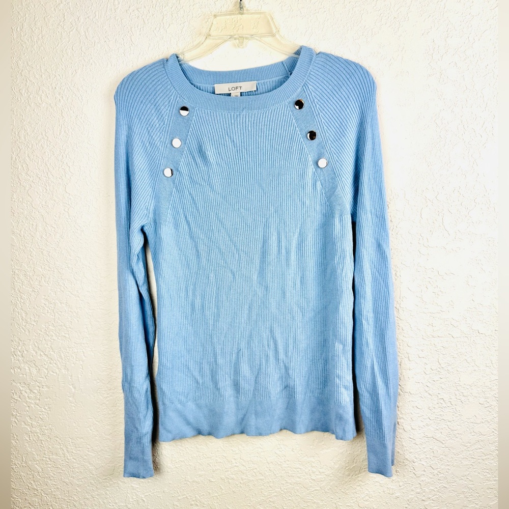 LOFT Women's Blue Button-Detail Top